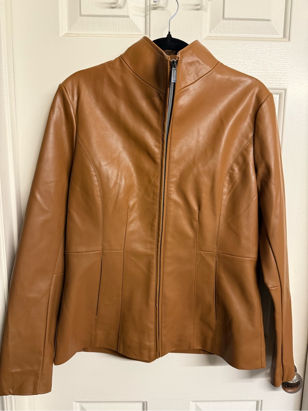 Kenneth Cole Women's Tan Faux Leather Zip-Front Jacket